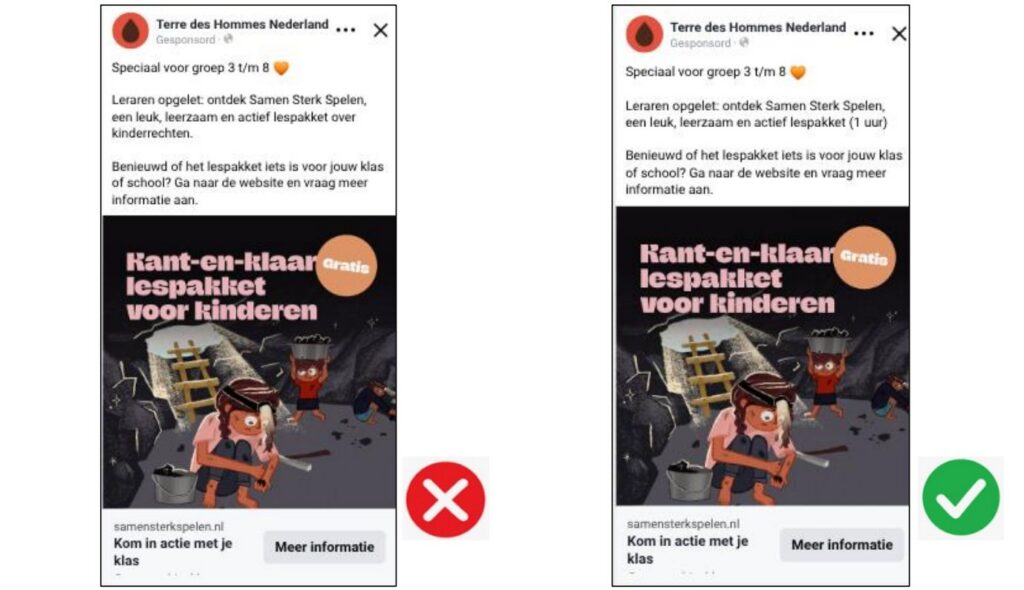 zwei Anzeigen bei Meta